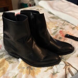 Men’s Black leather double H boot company western zipper 10 1/2 4E Ankle Boots